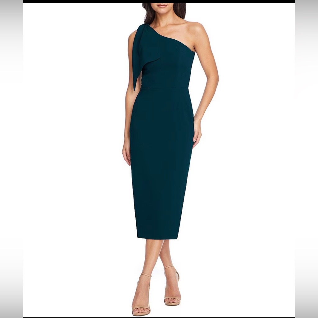 Nwtdress The Population Tiffany One Shoulder Bow Sleeveless Back Slit Midi Dress